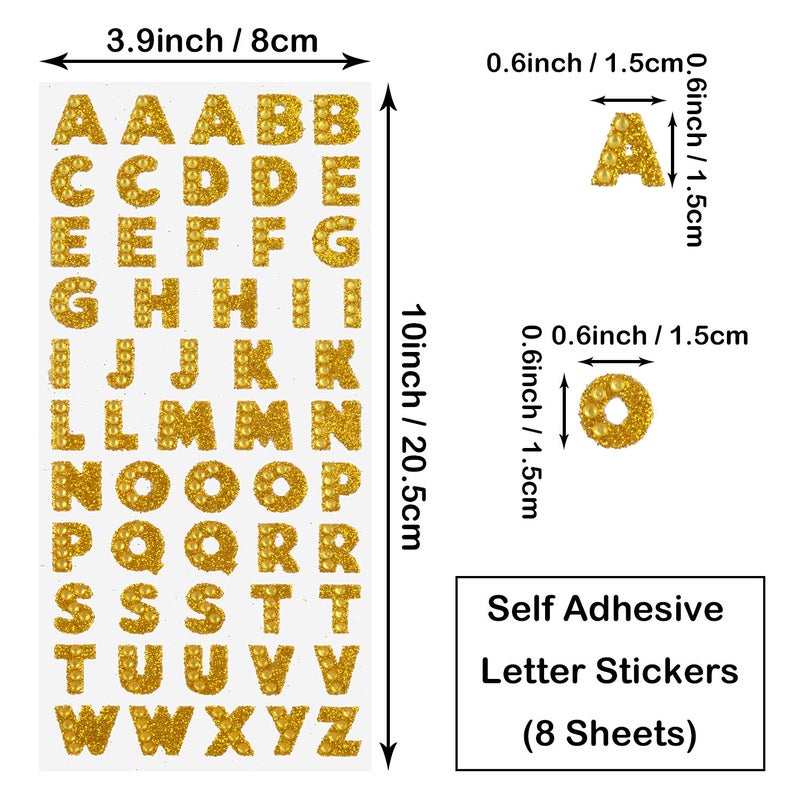 Aylifu Self Adhesive Glitter Alphabet Stickers, 8 Sheets Glitter Crystal Rhinestones Alphabet Letter Stickers A to Z Letter for Grad Cap and Handicraft Art - 8 Colors - Image 3
